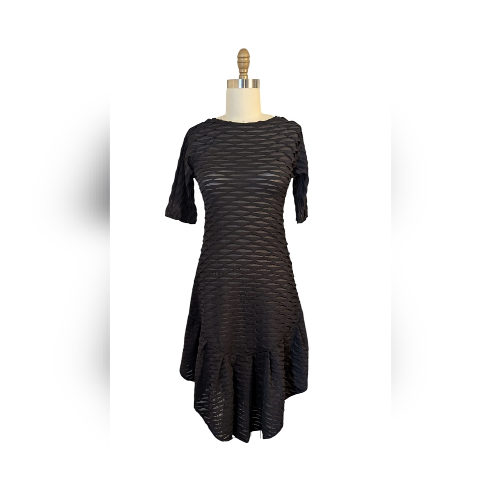 Elegant Black Textured Midi Dress By Gypsy Circus